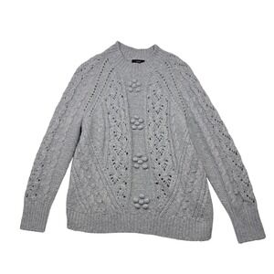 J. Crew Sweater Women's Medium Gray Pointelle Wool Alpaca Popcorn Flowers Winter